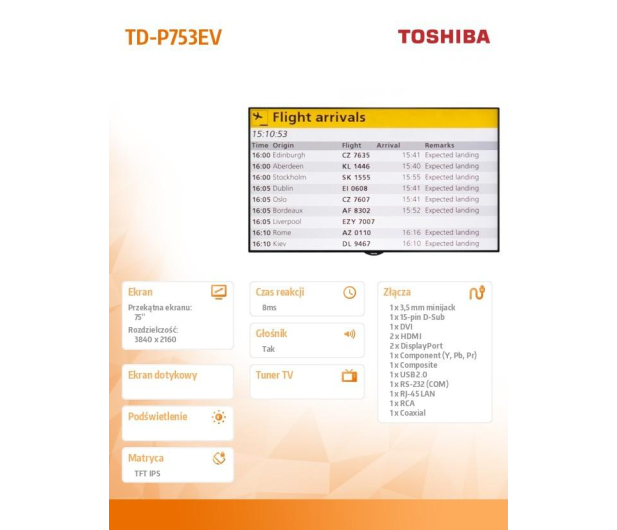 Toshiba 75" TD-P753EV Czarny - 1385449 - zdjęcie 2